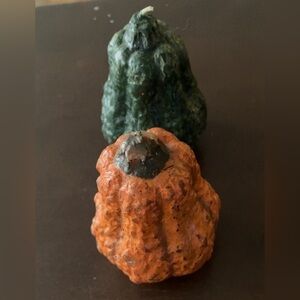 Handcrafted Knobby Decorative Gourds Orange Green Set 2 Vintage Candle Decor